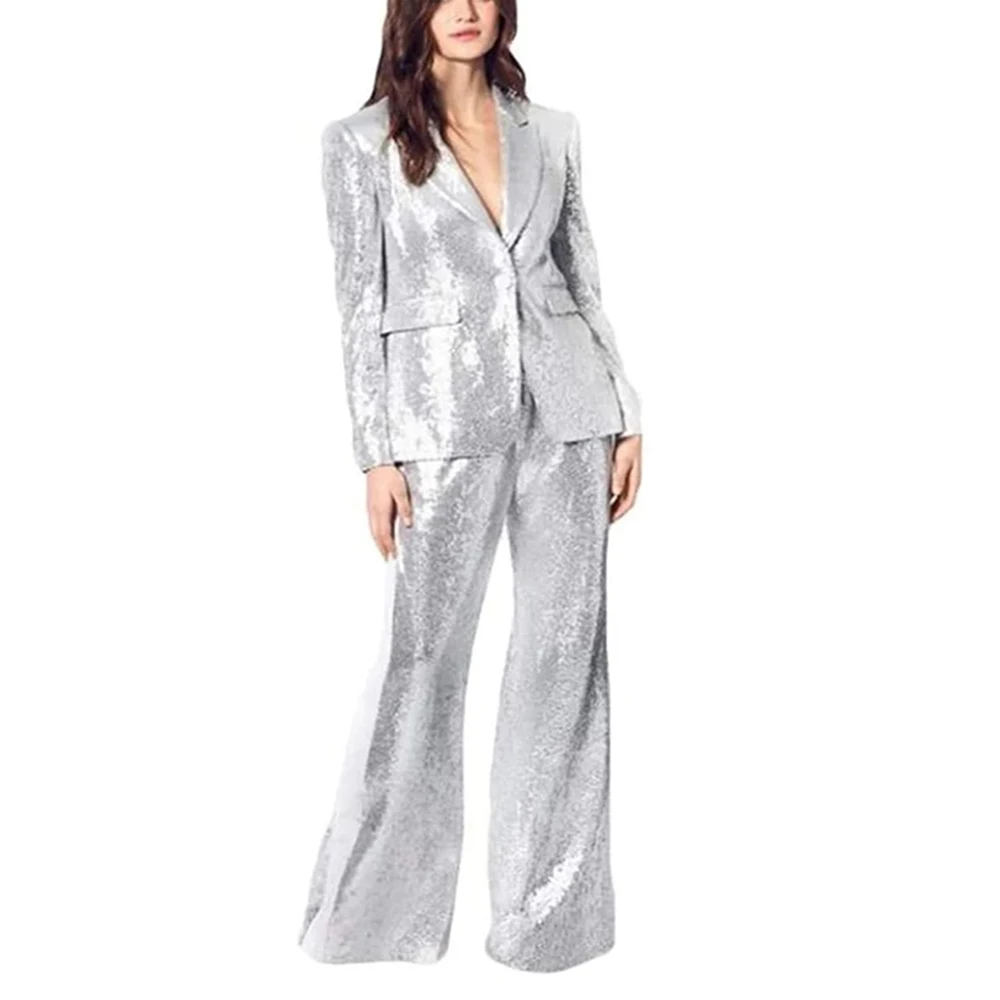 Autumn Winter Fashion Elegant Women's Suit 2 Piece Sequin Decorative Dress Party Wedding Tuxedo Pants Suits Women костюм женский