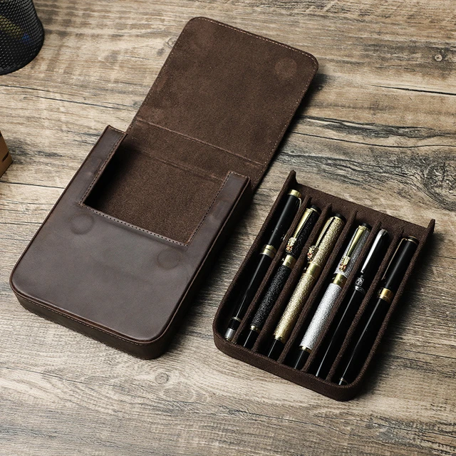 Vintage Handmade Pen Case For Adult Office Holder Genuine Leather