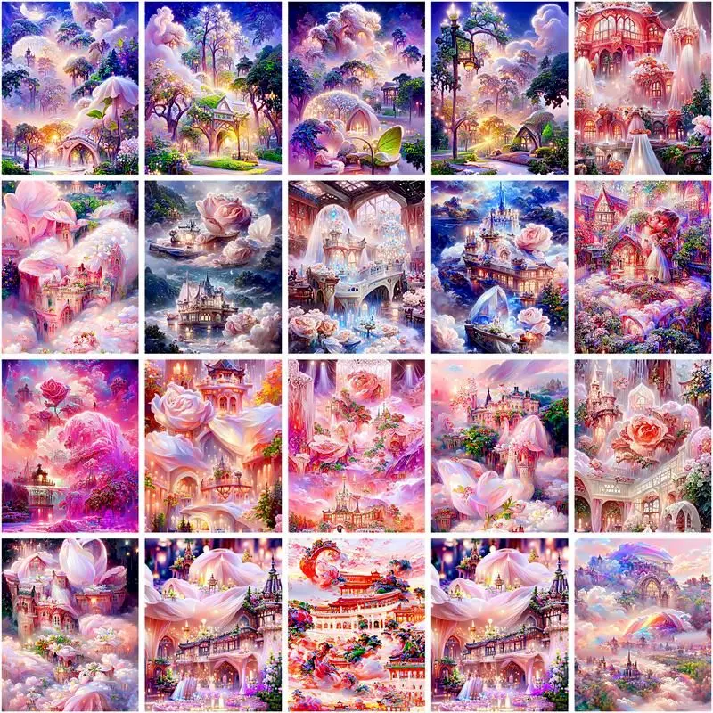 

GATYZTORY Paint By Number Pink Castle Scenery Handpainted Painting Art Drawing On Canvas Diy Pictures By Numbers Kits Home Decor