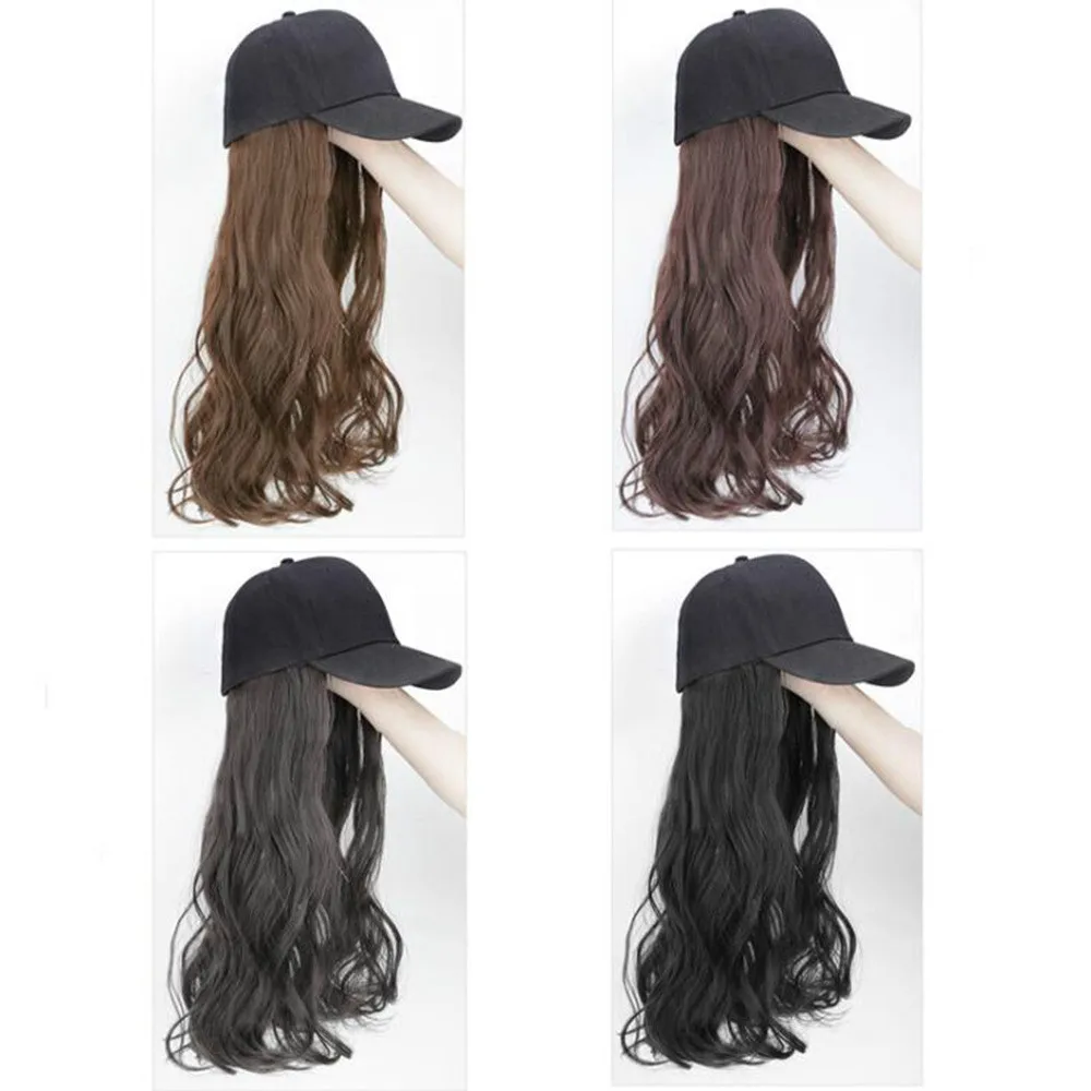 1Pcs Long Straight Hat Wig Natural Brown Wigs Connect Synthetic Synthetic Baseball Cap Hair Wig Hat Wig Adjustable for Women 4