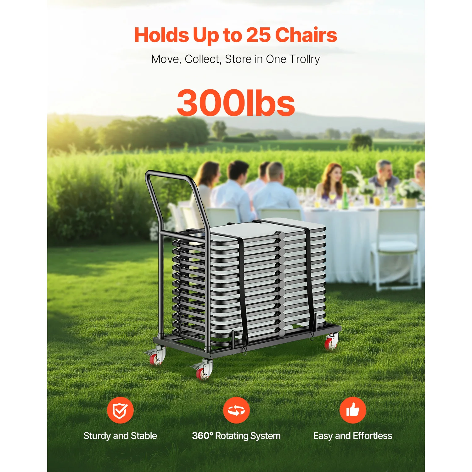 Metal Folding Chair Storage Dolly Cart for 25 Chairs