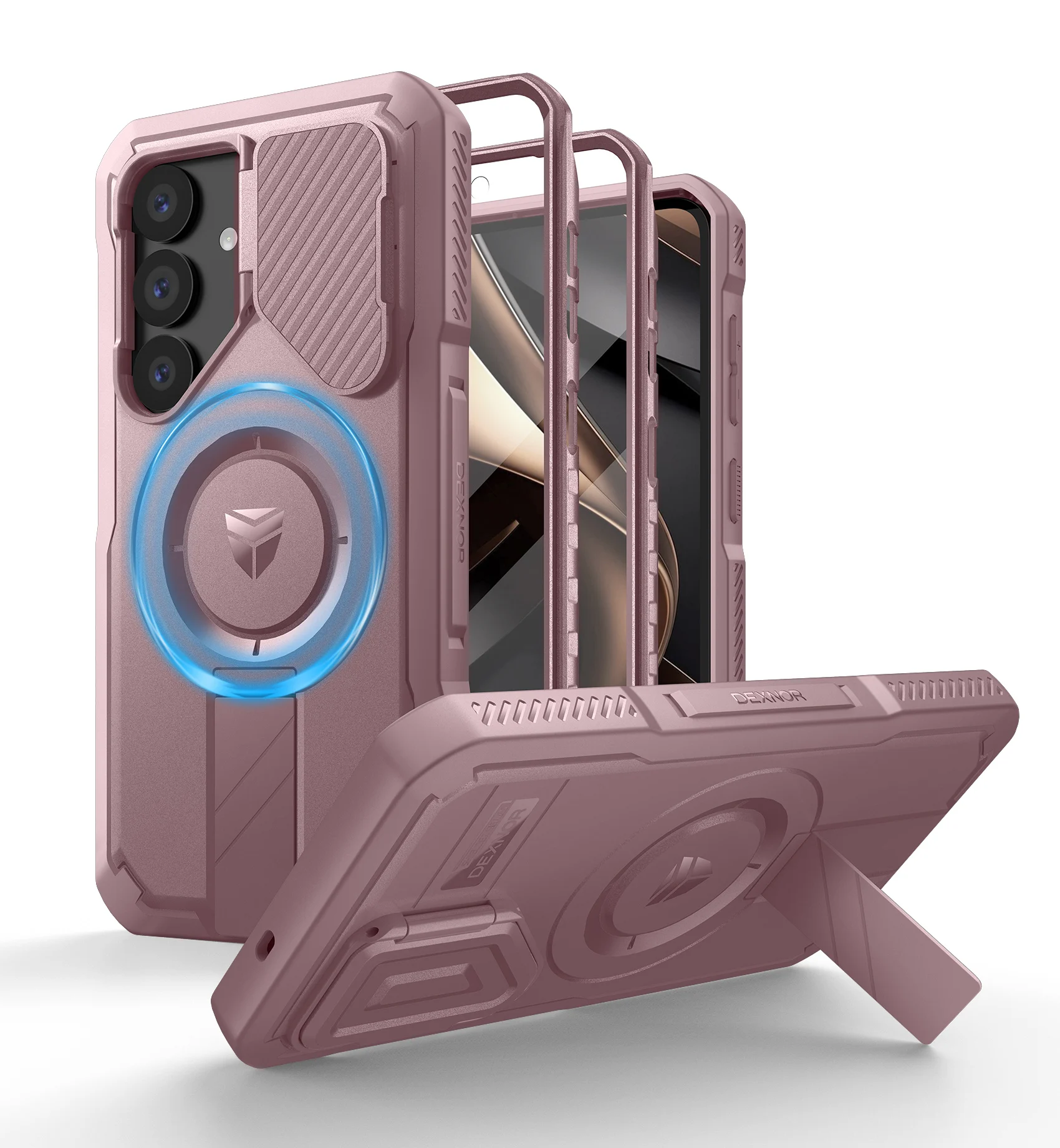 Shockproof Case with Sliding Camera Cover, Screen Protector, and Kickstand