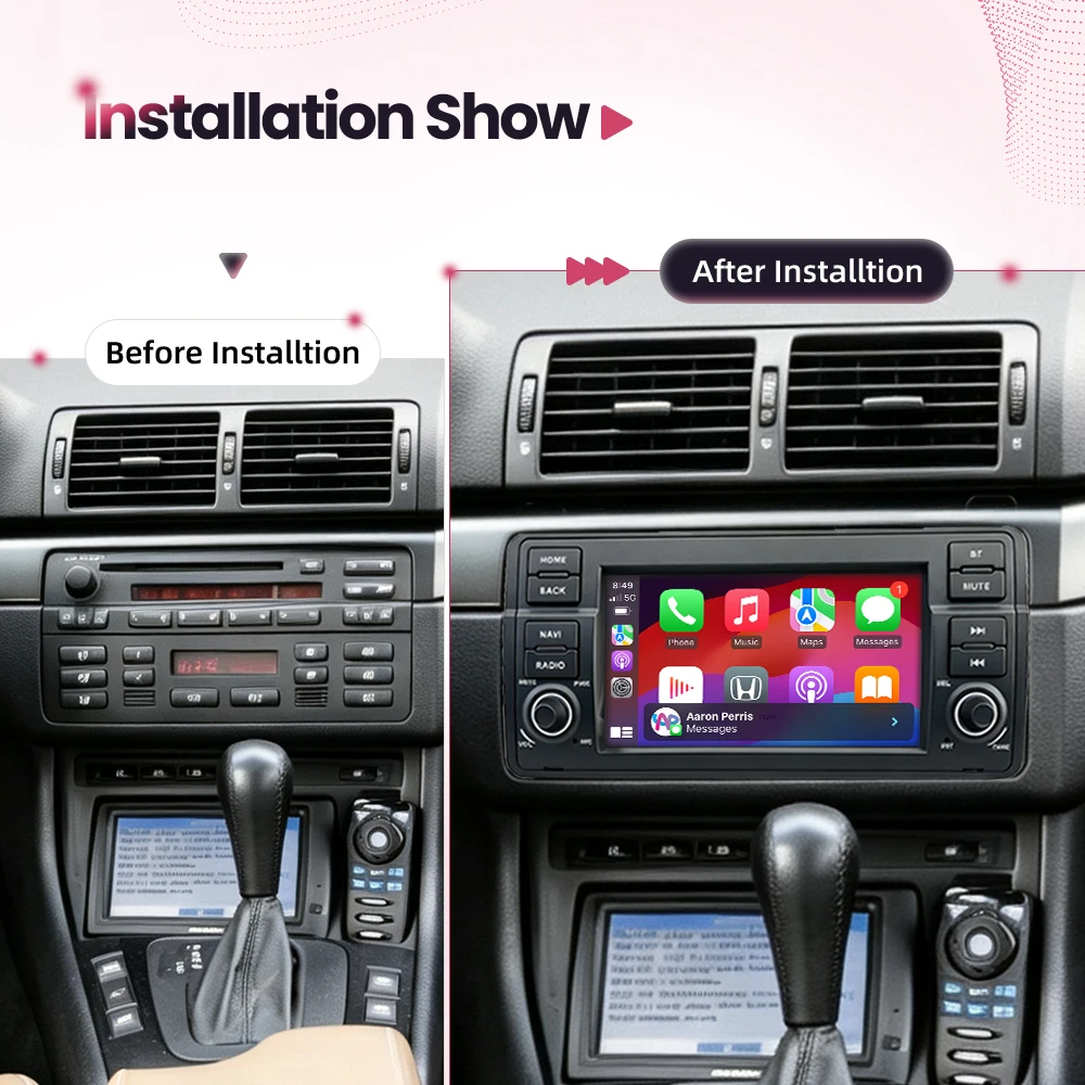 BONROAD Radio de coche inalámbrico Carplay de 7 pulgadas para BMW E46 M3 2000-2006 Rover 75 1999-2005 MG ZT 2001-2005 Reproductor multimedia de vídeo para coche Android Auto inalámbrico RDS DSP GPS Navegación Linux Pantalla táctil 4