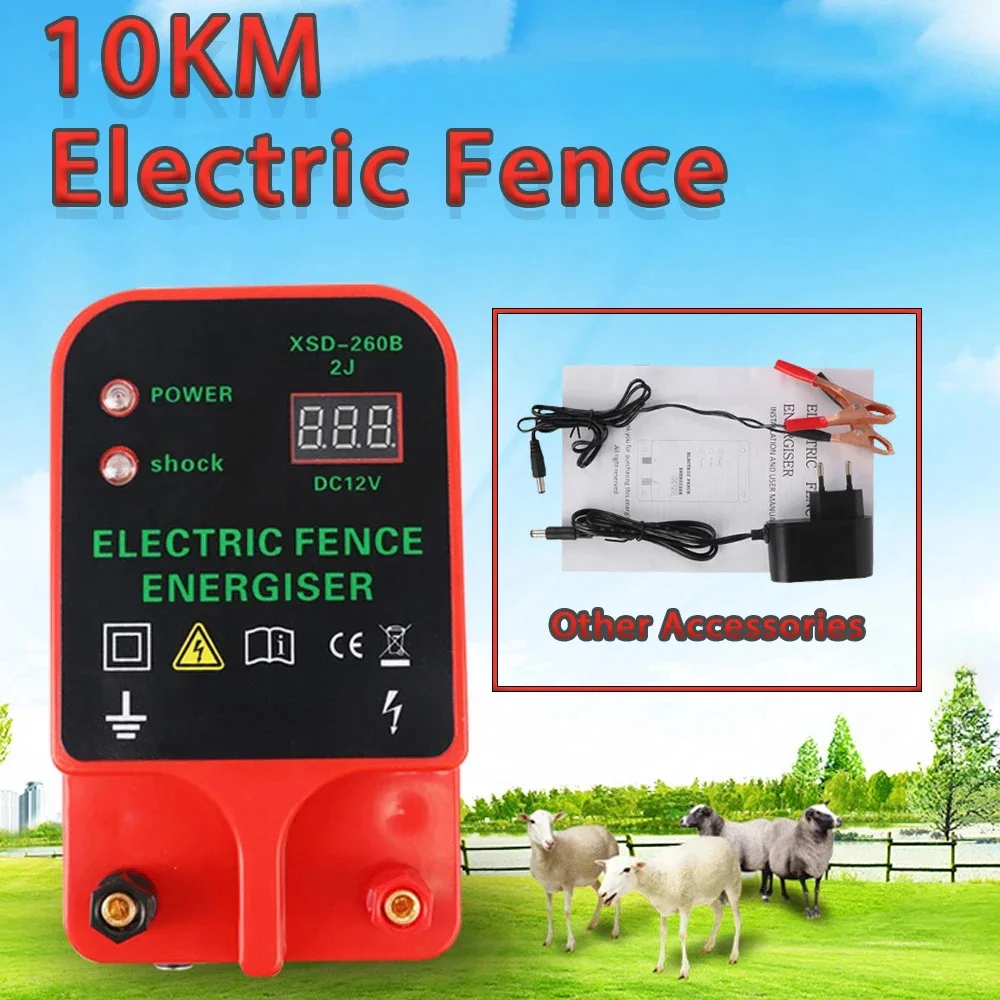 Electric Fence Energizer 10KM LCD Livestock Alarm Voltage Display