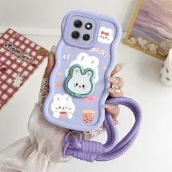 Cute Rabbit Phone Case Set with Lanyard and Stand - 3 Piece Bundle - Motorola Moto G57 Power (PURPLE)