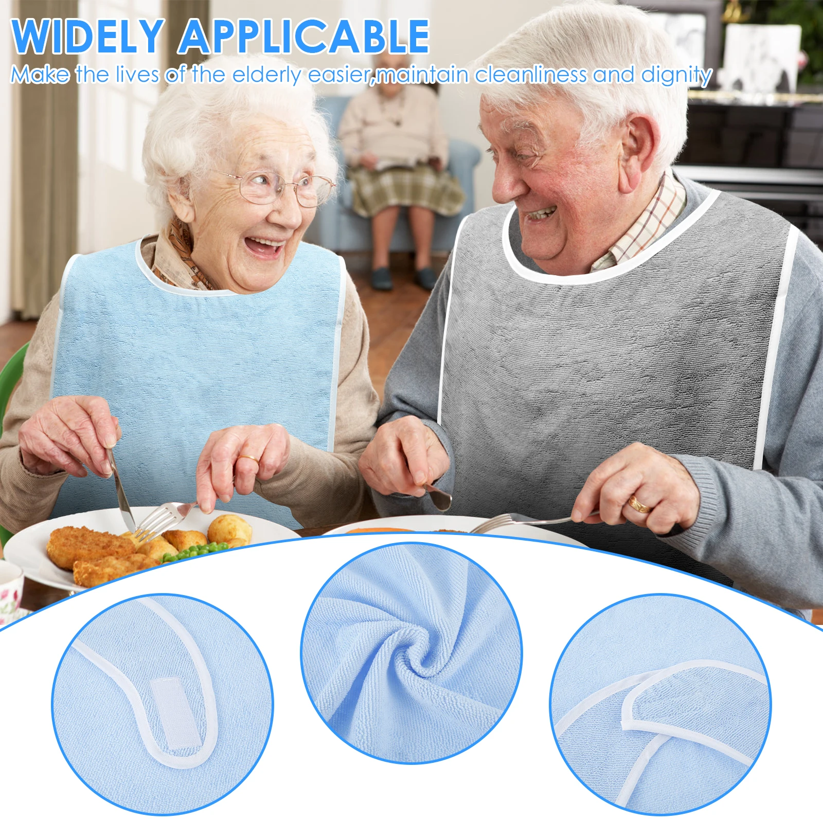 4Pcs Adult Bibs Polyester Dining Clothing Protectors Adjustable Adult Feeding Bibs Seniors Stain Resistant Diet Cloth Blue/Grey 3