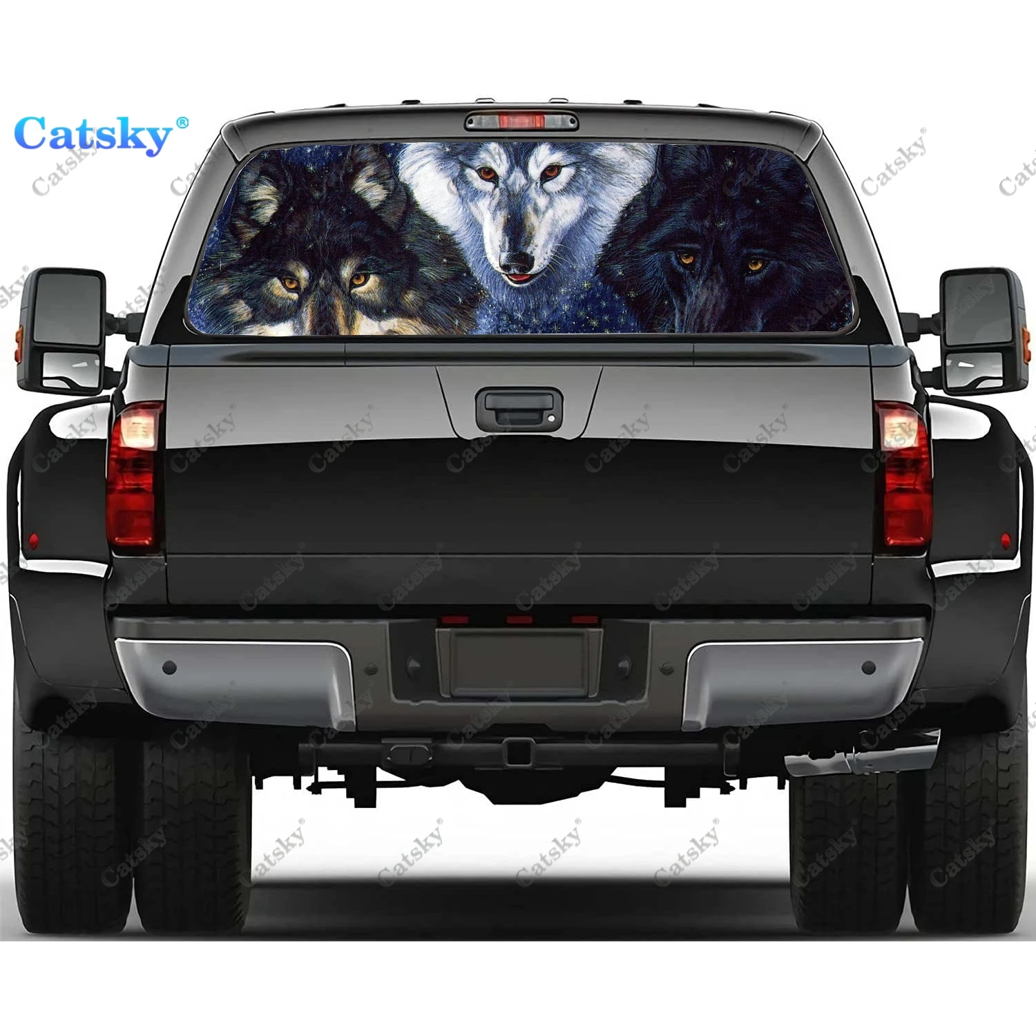 

Наклейка на заднее стекло автомобиля с изображением Белого Волка, прозрачная перфорированная наклейка на заднее стекло грузовика, Виниловая наклейка, украшение