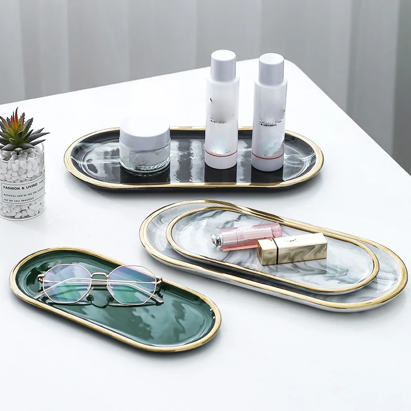 Marble Ceramic Jewelry Tray Oval Phnom Penh Aromatherapy Storage Bathroom Toilet