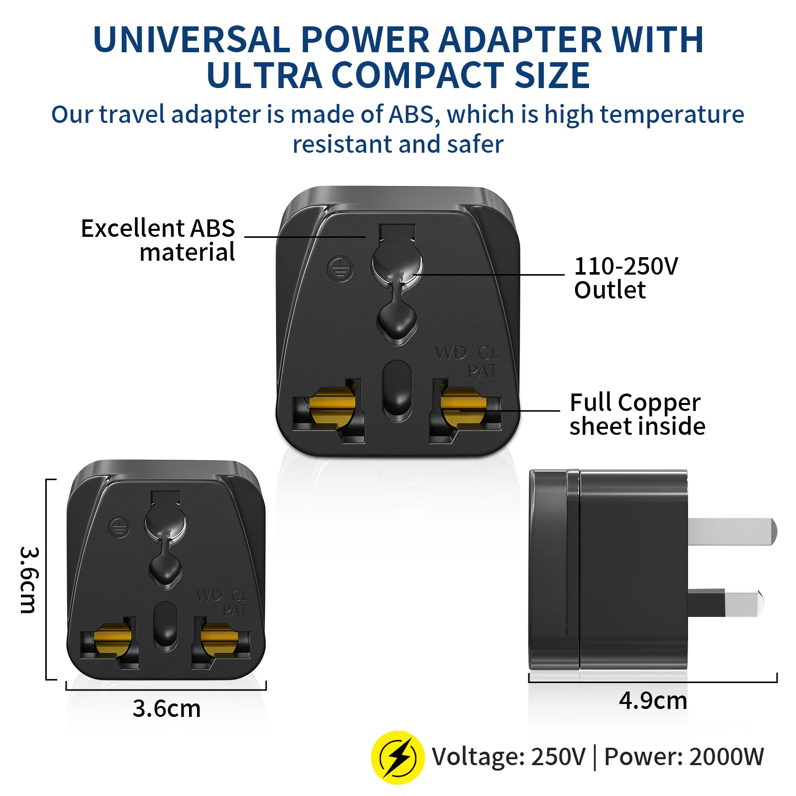Plug Adapter 3pcs US Italy UK EU to AU Universal Travel adapter Australia New Zealand Travel plug Power Converter Wall Charger