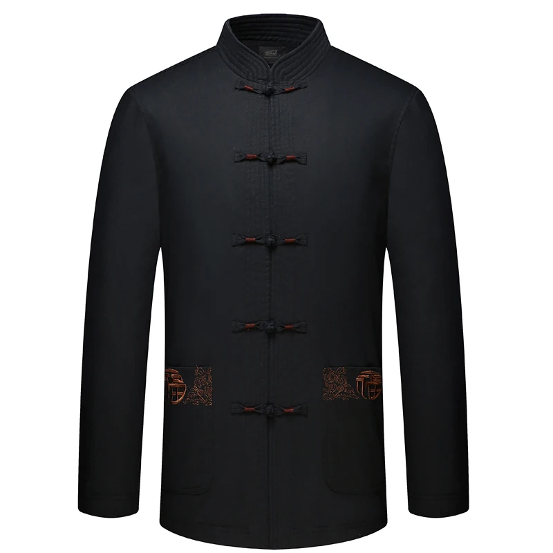 Winter Men Embroidery Cotton-padded Clothes Cotton Linen Kung Fu Wushu Male Tang Suit Chinese Traditional Tai Chi Clothing