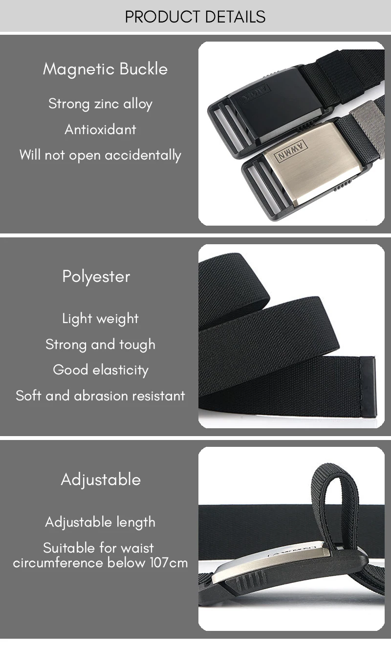 Verstellbarer Gürtel mit magnetischer Metallschnalle für Herren