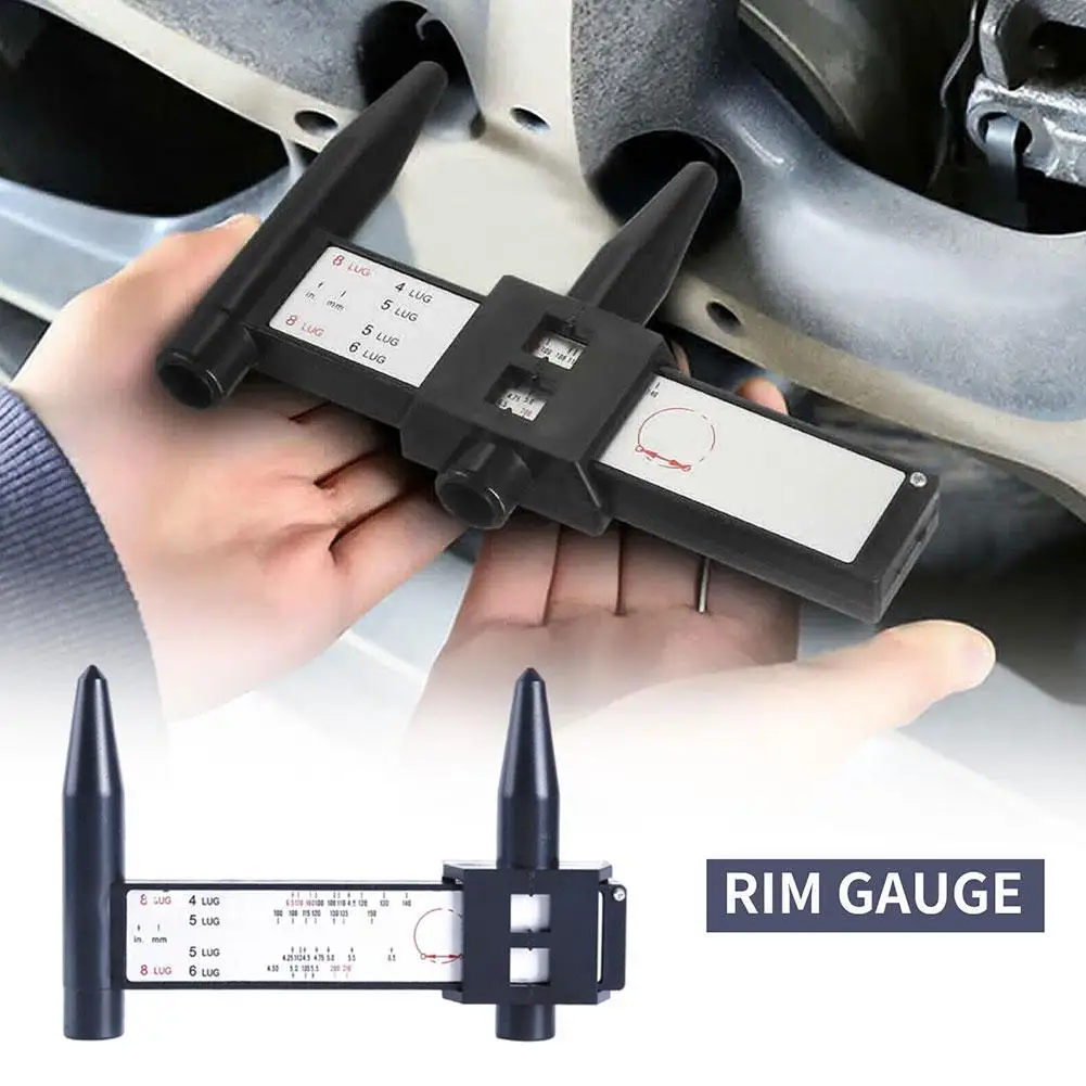 Wheel Hub Hole Distance Measuring Tool Black Sliding PCD Lugs Ruler Sheet Ruler Metal Pitch Gauge 8 Holes Plastic Hub H4Q8