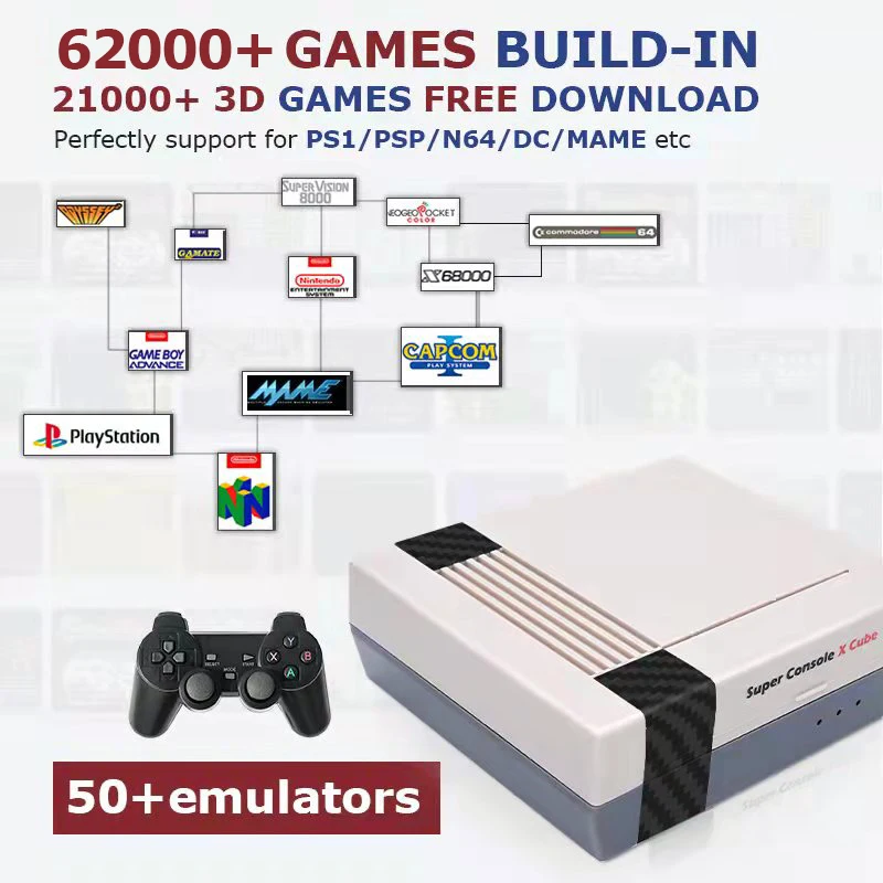 Super Console X Cube Retro Video Game Console With Controller Game Player Built-in 62000 Games for PSP/PS1/N64/DC/MAME HD Output