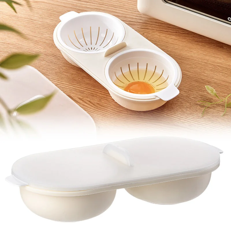 Microwave Egg Poacher Food Grade Cookware Double Cup Egg Boiler Kitchen Steamed Set Microwave Ovens Cooking Tools