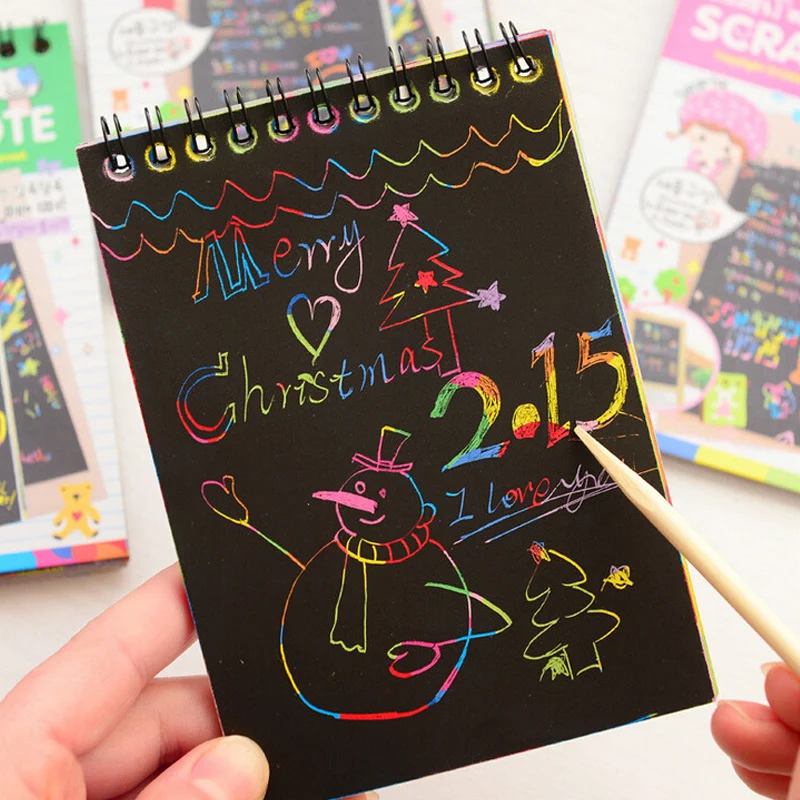 Magic Antistress Coloring books for children adult Kids drawings Scratch note book black cardboard stationery paper 10 Page
