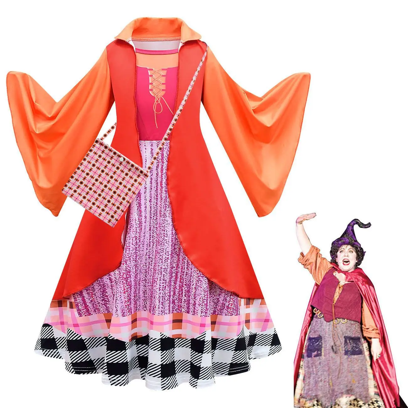 Prezzo Basso Vendita Calda Hocus Pocus 2 Sanderson Sisters Cosplay Orange Vintage Dress Costume Halloween Kid