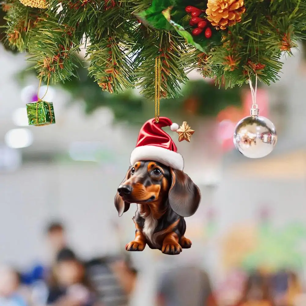 Cartoon Puppy Pendant Christmas Funny Sausage Dog Car Decoration Pendant Acrylic Flat Christmas Tree Noel Navidad