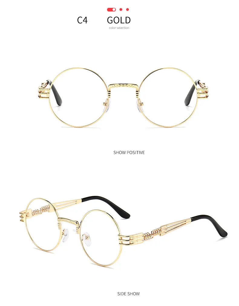 BOYSEEN Punk Stil Metall Sonnenbrille Männer Frauen Runde Vintage Hiphop Sonnenbrille Marke Designer Mode Spiegel Eyegalsses UV400 – Detail 12