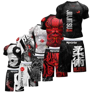 Two Sets of Sportswear, Bjj Jiu Jitsu Gi Rashguard + MMA Shorts, Muay Thai Pants, Cool Boxing Suit, Running Suit, Fitness Suit 1