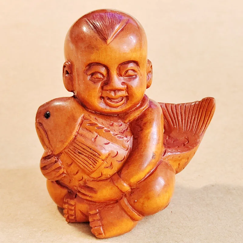

Q4891 - 2 "ручная резьба, ящик, Netsuke - Boy and Fish