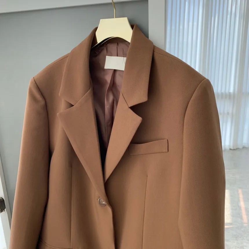 

Abrini Women Woolen Long Coats Suit Coat Long Coat Autumn Women Button Up Basic Woman Lapel Solid Khaki Suits Jackets