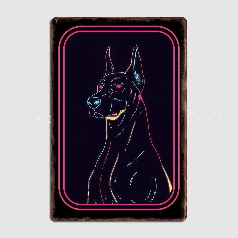 

Majestic Neon Doberman Pinscher Metal Plaque Poster Club Home Bar Cave Classic Plaques Tin Sign Posters Room Wall Decor