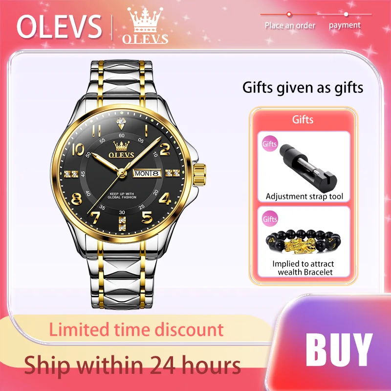 OLEVS Luxury Men's Watches Arabic Numeral Scale Waterproof Dual Calendar Quartz Watch For Men Fashion Original Wristwatch Brand