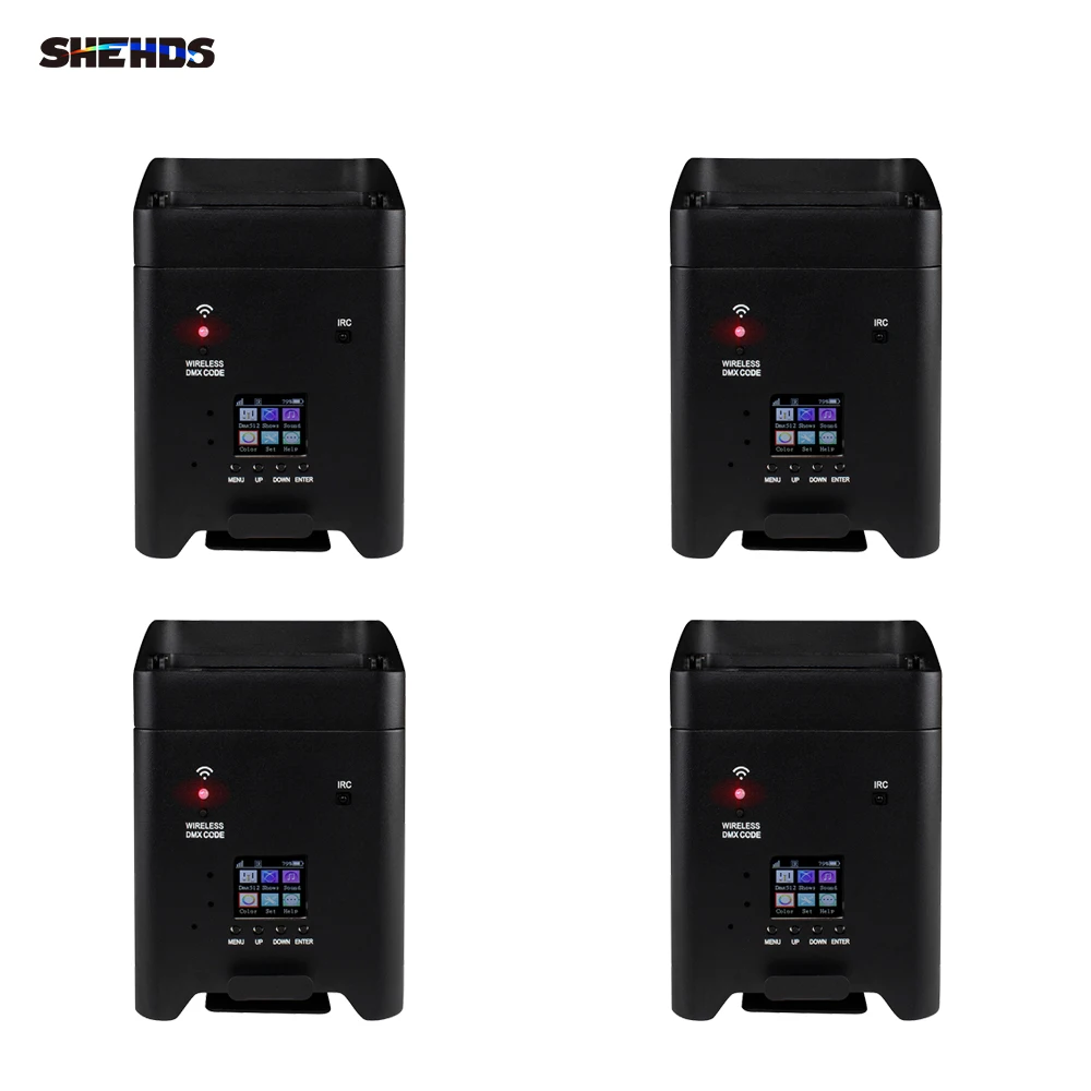 Colorful SHEHDS 4pcs Battery LED 6x18w RGBWA+UV 6in1 Par Wireless Remote Control DMX512 Phone WIFE Wash Wall Light For DJ Disco Christmas