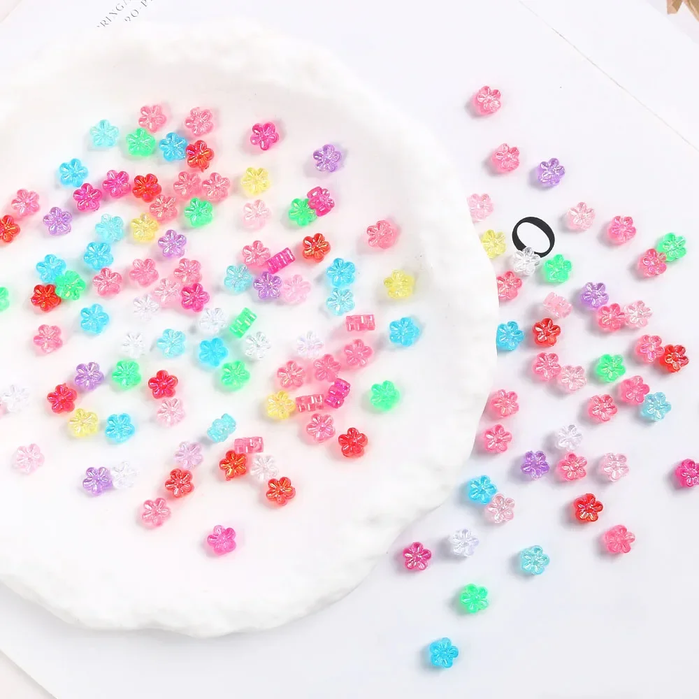 200개 7mm 혼합 색상 AB 꽃 아크릴 비즈 루즈 스페이서 비즈 쥬얼리 제작 DIY 참 브레이슬릿 & 목걸이 액세서리