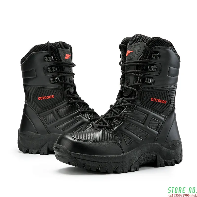 

Men Leather Boots Waterproof Mountain Combat Army Work Shoes Tactical Military De Seguridad Men Boots Free Shipping Plus Size