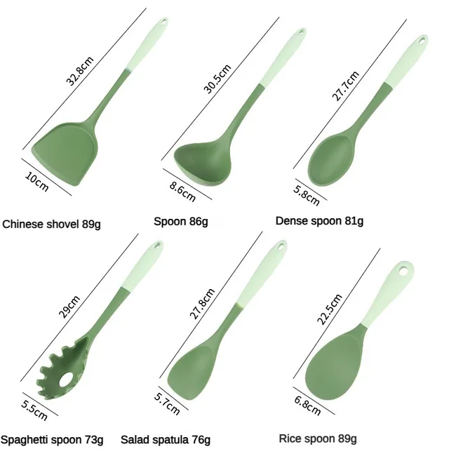 6-Piece Silicone Kitchen Utensil Set: Chinese Spatula, Soup Ladle, Slotted Turner, Pasta Spoon, Salad & Honey Scrapers for Non-S 2