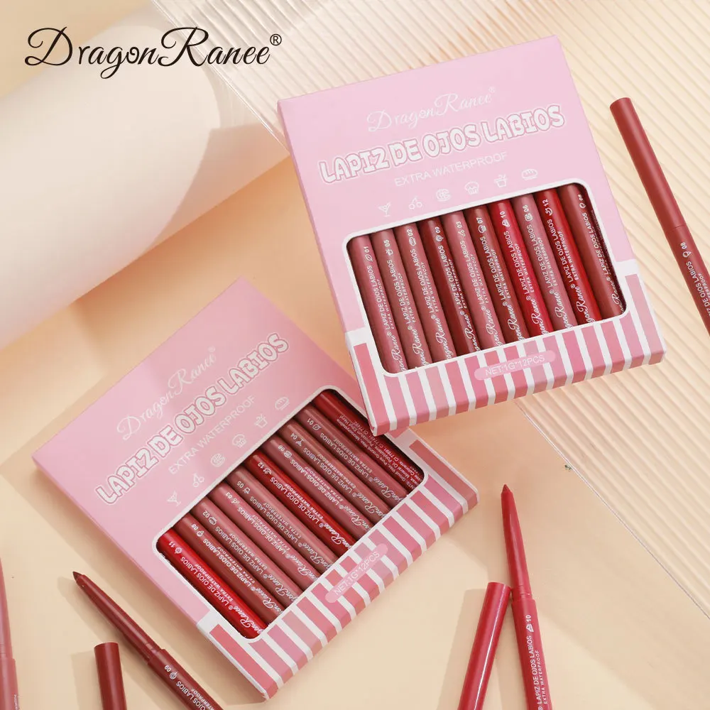 Lip liner Non-fading lip liner matte lip crayon bean paste color 12-color set long-lasting smudge-proof waterproof pencil velvet