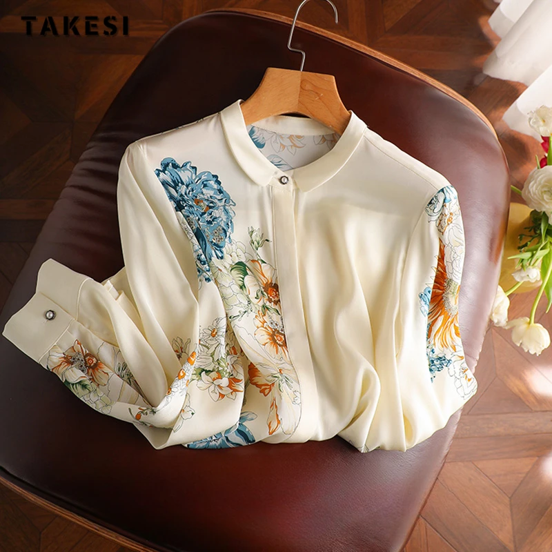 

Chinese Elegant Style Stand Collar Floral Embroidery Luxury Blouses 2023 Autumn Women Vintage Long Sleeve Chiffon Thin Shirts