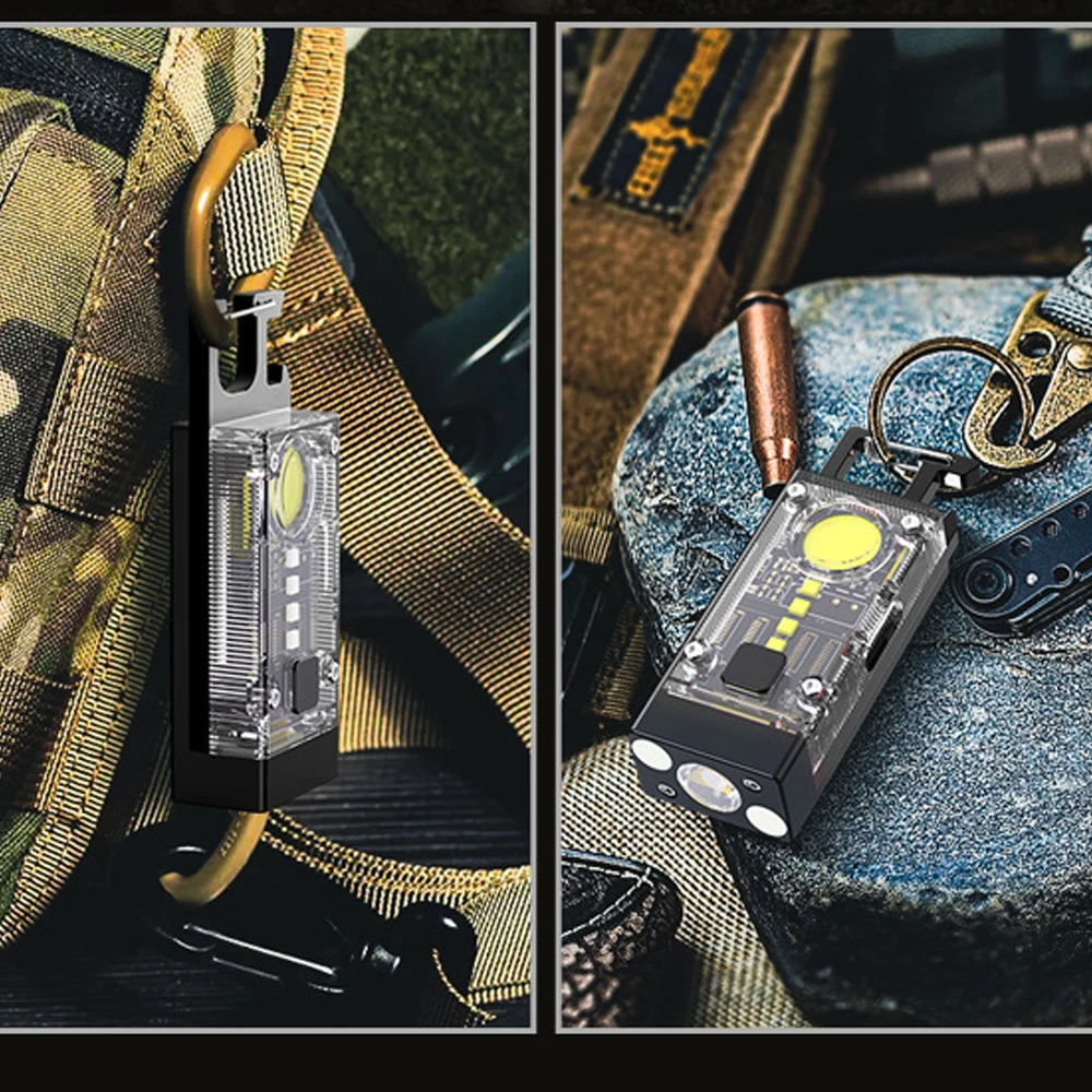 Mini EDC Solar LED Flashlight Multifunctional Keychain Torch USB Charging COB Camping Lantern Floodlight with Strong Magnetic camping light portable flashlight portable lanterns camping lamp camping lantern keychain work light portable work lights portable work light portable torch