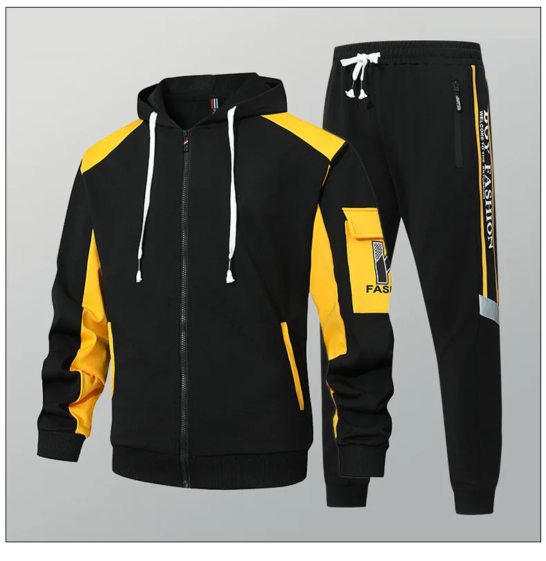 Men’s high-end fashion zipper cardigan and pants two-piece casual sportswear set – CyberStreetOne.com” yellow black