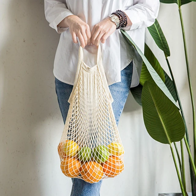 Portable Reusable Grocery Bags for Fruit and Vegetable Storage Bag Washable  Cotton Mesh String Organic Organizer