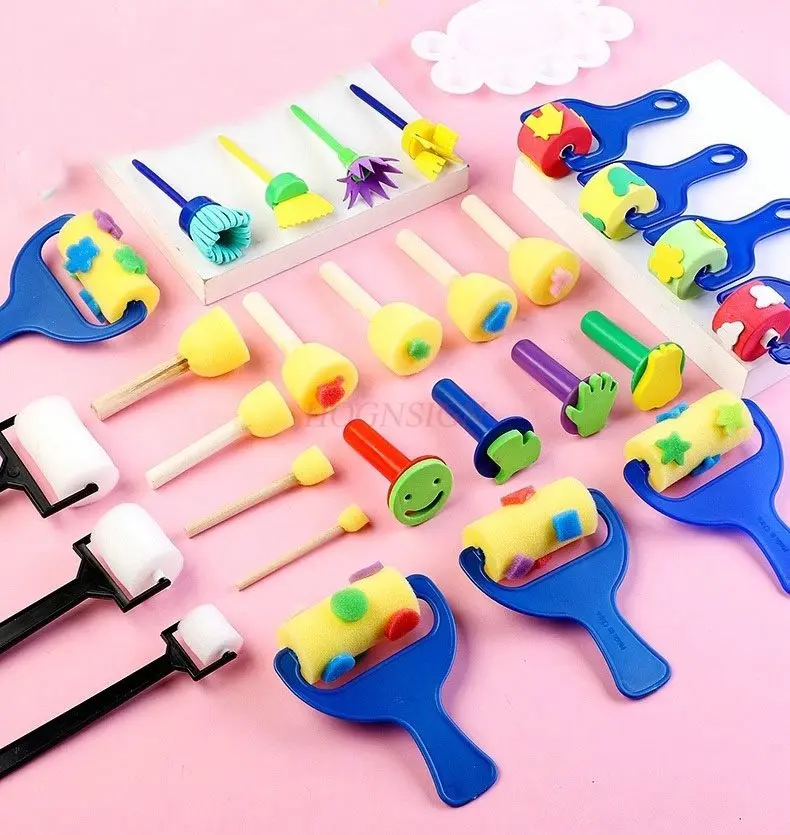 유치원 DIY 그림 재료 도구 세트, 스펀지 스틱, 마찰 페인트, 인감, 어린이..