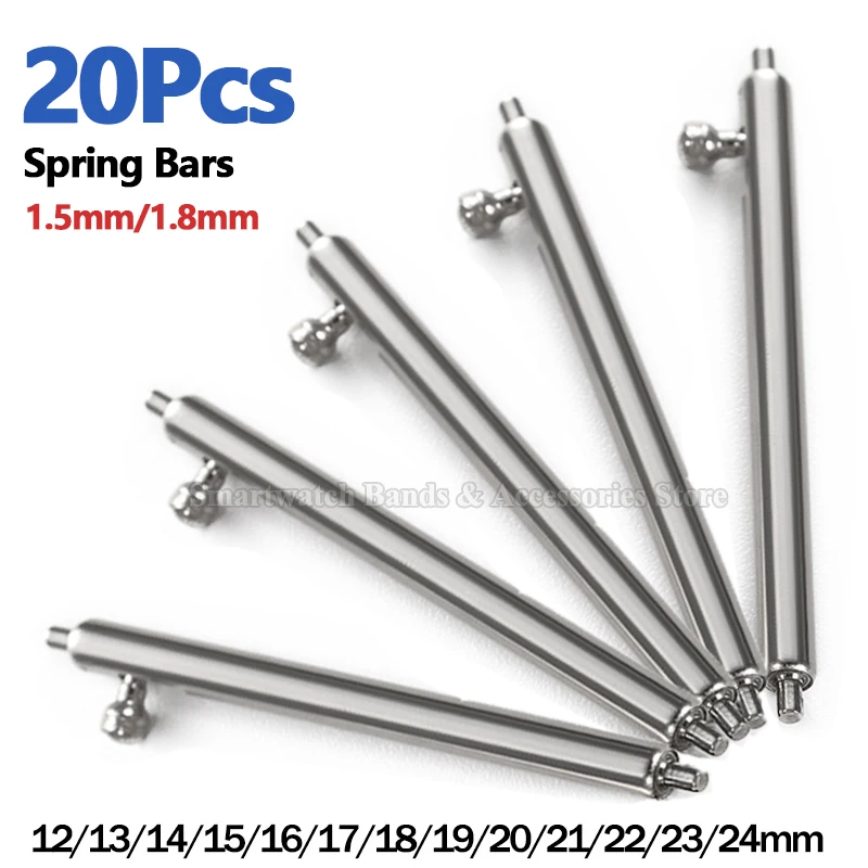 20pcs Quick Release Metal Watch Band Spring Bars - Various Sizes & Thicknesses