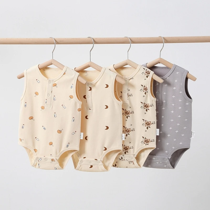 

Baby Sleeveless Romper Summer Clothing Vest Shirt Bodysuit 0-12M Infant Print Cotton Pajamas Hip Wrap Clothing Home Wear