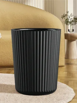 1pc Simple Striped Trash Can, Paper Basket Bin For Bedroom, Living Room, Bathroom, Waste Management Container 1