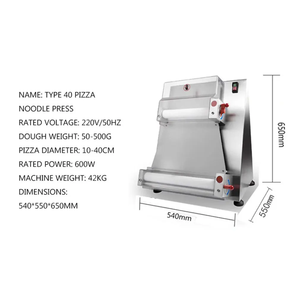 Electric dough sheeter 15.7”/40cm with rolling pins for winding dough for  Home, Bakery & Confectionery