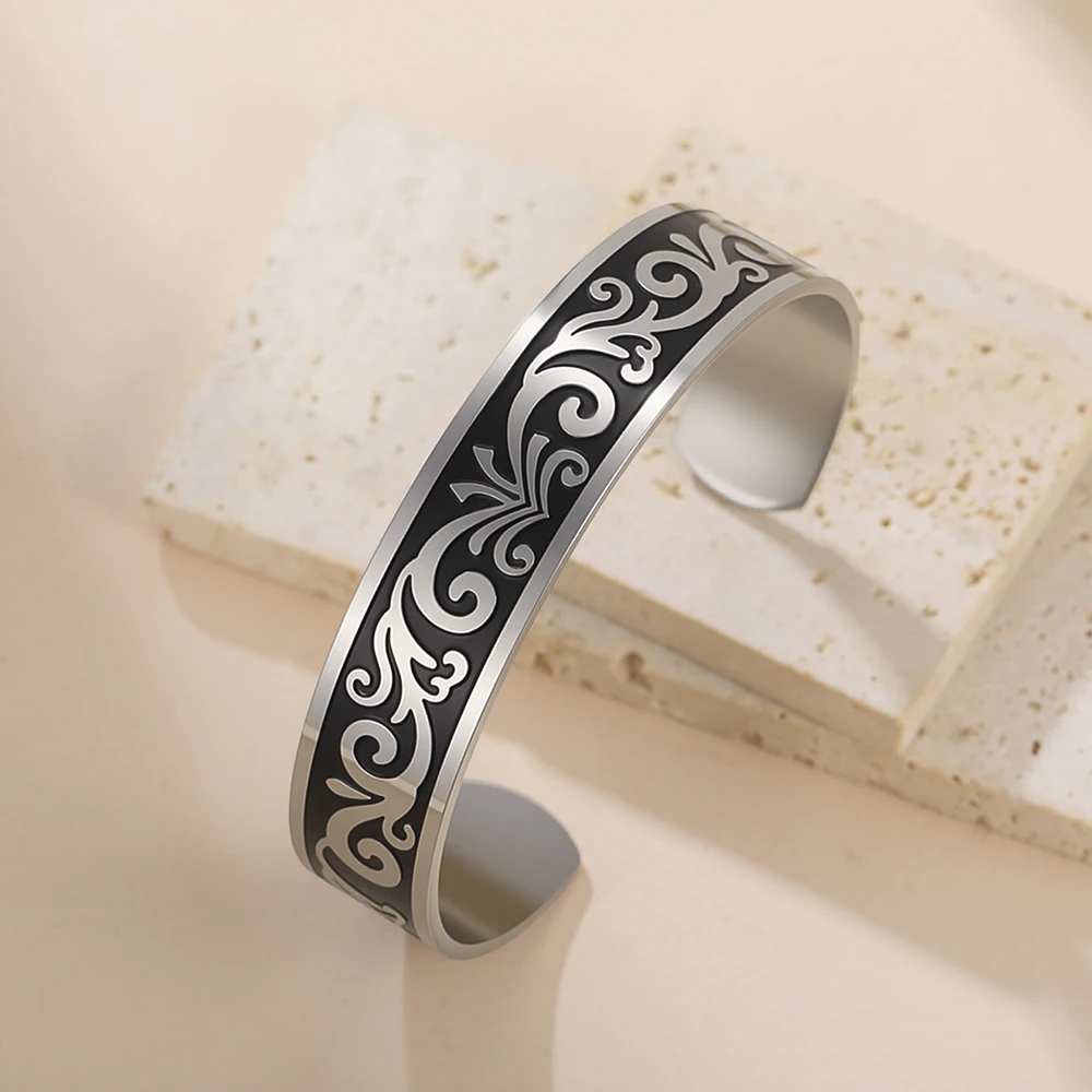 Dawapara Baum des Lebens und Arabeske Manschettenarmband Vintage Baum verstellbarer Armreif Schutz Talisman Edelstahl Herrenschmuck – Detail 13