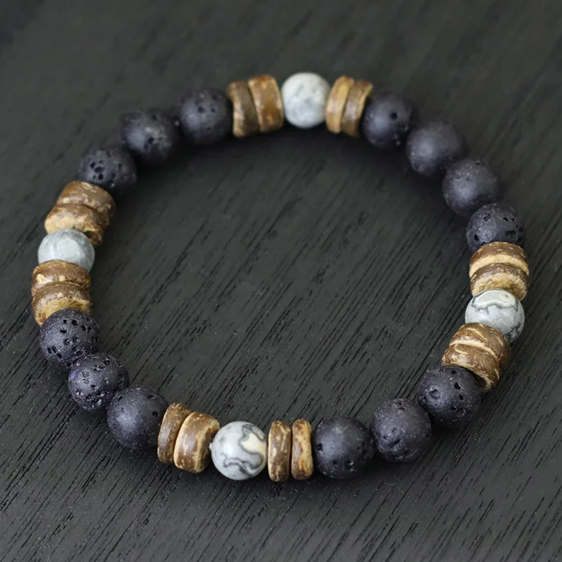 Natural Wooden Tiger Eyes Stone Bracelet for Men