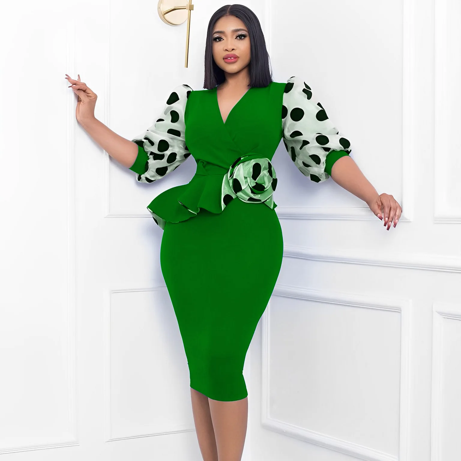 Elegant African Turkey Dresses for Women Luxury Party Dress Half Sleeve  Knee-length Office Bodycon Gowns Ankara Africa Clothing