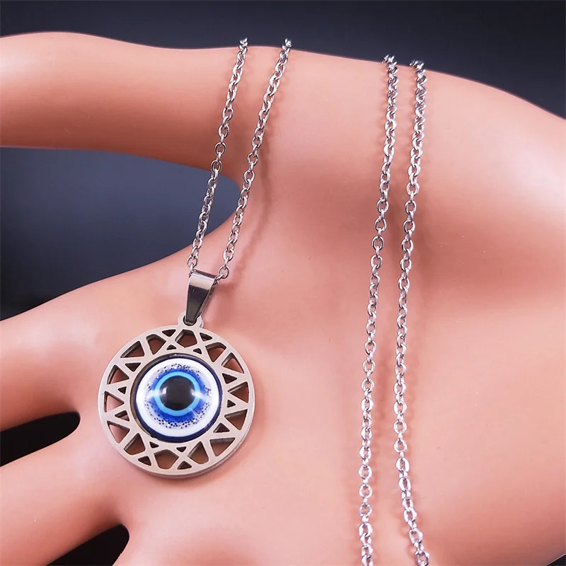 Collana Girocollo In Velluto Nero Con Ciondolo Occhio Di Fatima Blu E Argento - Gioielli Retrò Per Donne E Ragazze, Regalo Simbolico - 2