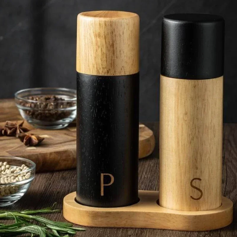 7 Inch Wooden Salt and Pepper Grinder Set Manual Spice Black Pepper Grinder Adjustable Ceramic Core Grill Tools Seasoning Bottle