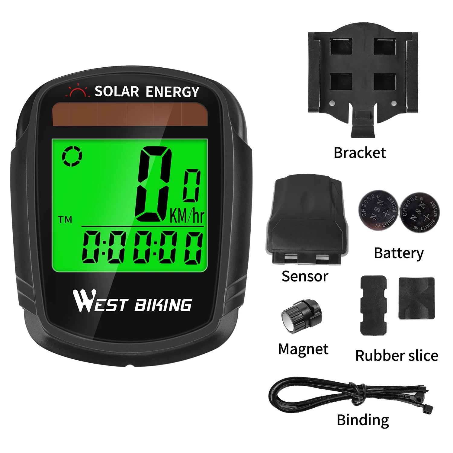 West Biking YP0702040 Cykelcomputer Trådløs Speedometer Kilometertæller Solar - Image 4