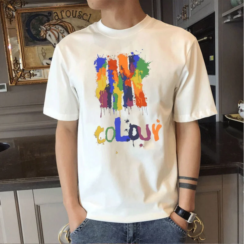 

Men's T-shirt O Neck Drawings Anime Katoen Print Embroidery Graphic Streetwear Mens Tee Shirts Top Clothes White Xl Kpop Cool S