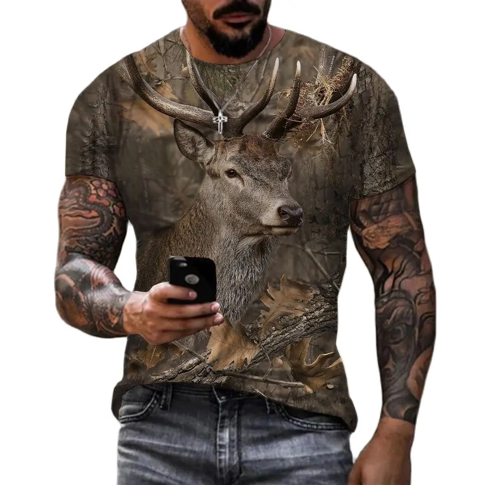 

Summer men's boar 3d printed camouflage T-shirt Men's casual short-sleeved street Harajuku top