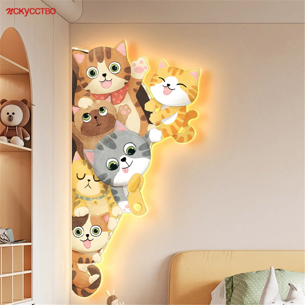 Corner Cat Mural LED Wall Lamp 1